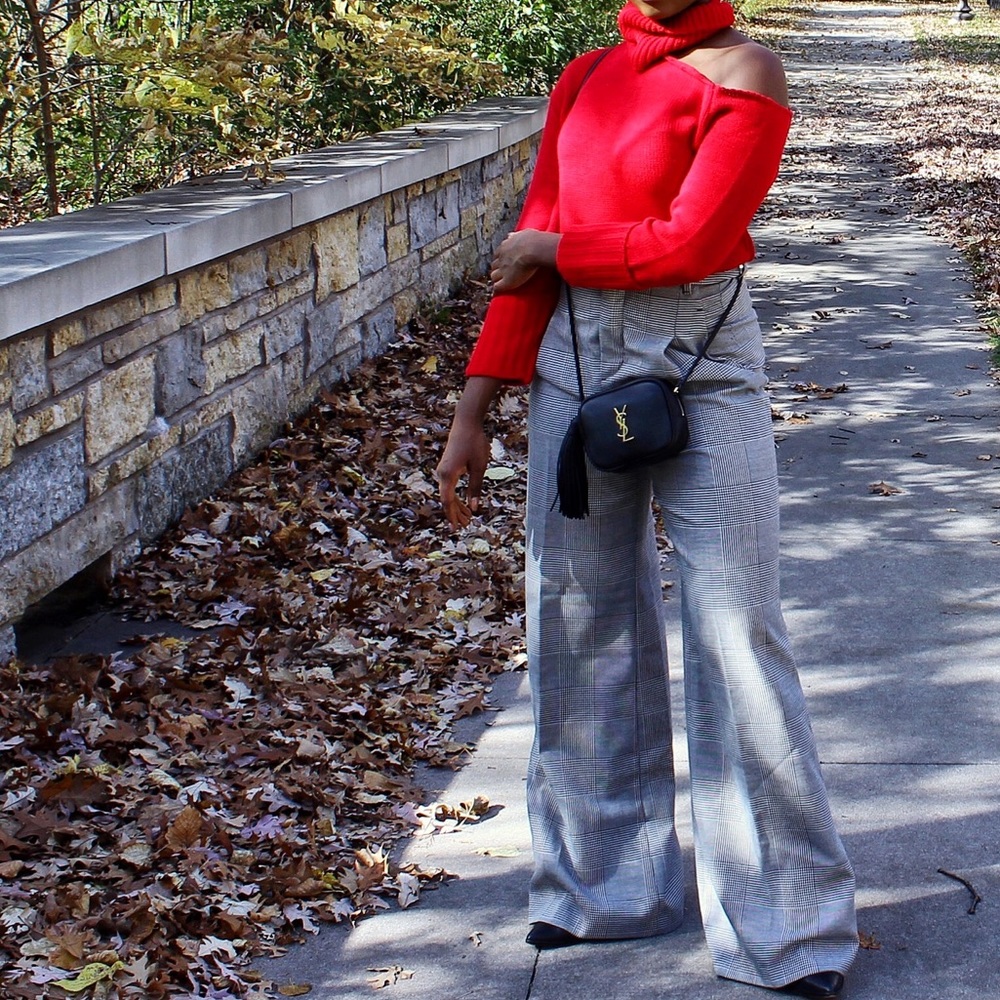 Zara - Wide Leg Tweed Houndstooth Trousers (Size S)